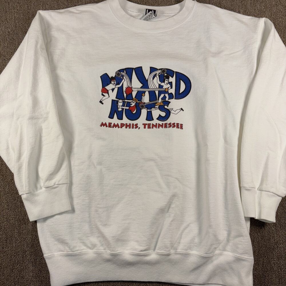 Vintage Tennis Humor Sweatshirt Mixed Nuts Swinger 90s White Large